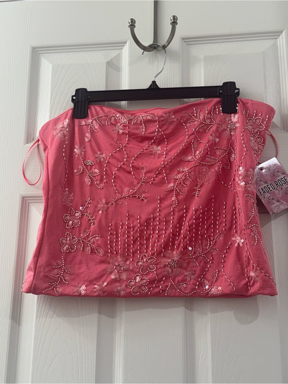 Faded Rose Pink Beaded Floral Sequin Tube Top NWT Size XL